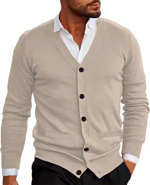 ZYXTIM Men's Cotton Cardigan Sweaters Long Sleeve Button Down V Neck Slim Fit Knitted Lightweight Casual Trendy Fall Coats